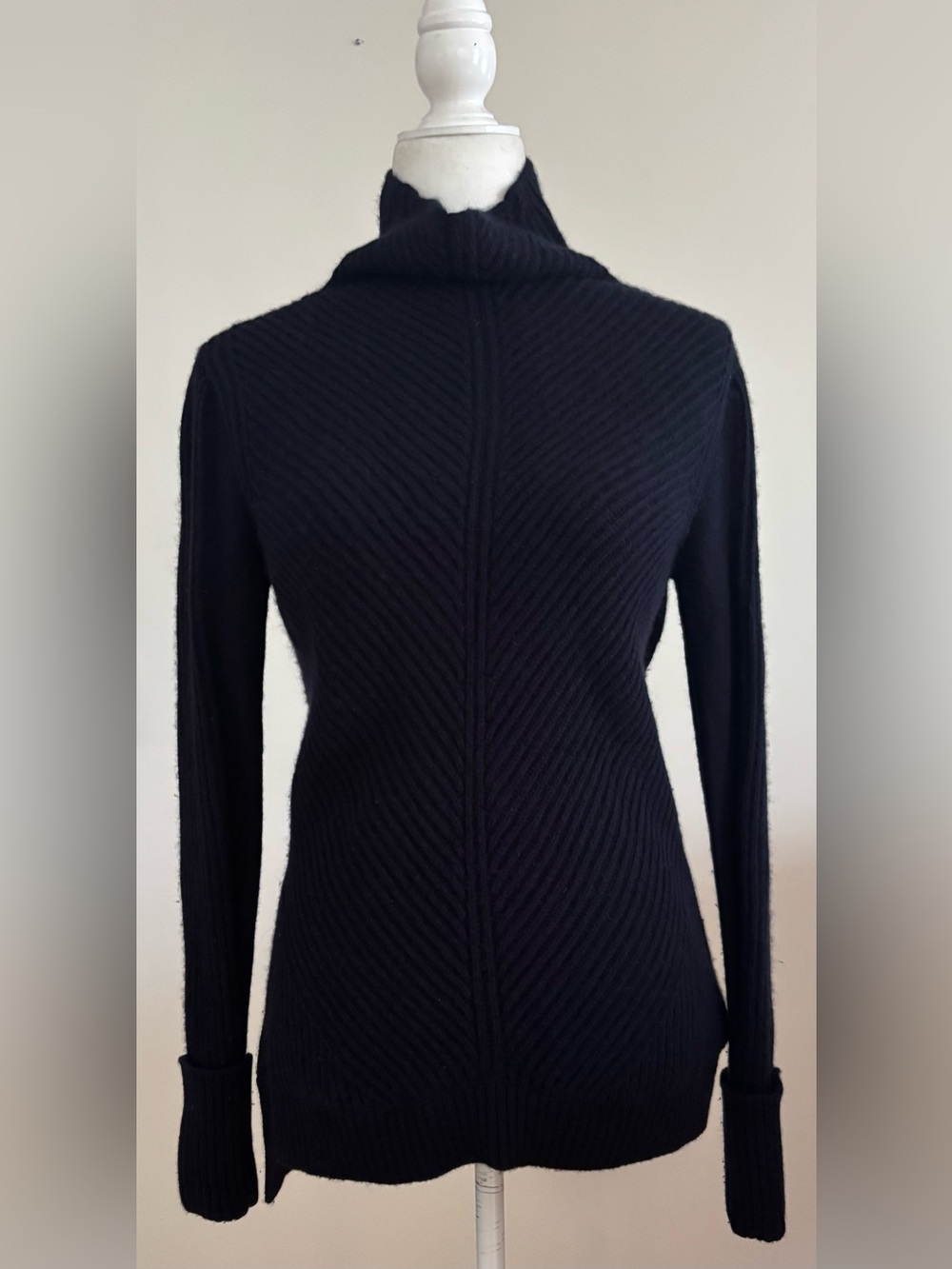 Vince Ribbed Chevron Mock Neck Turtleneck Sweater Wool Cashmere Blue Size small
